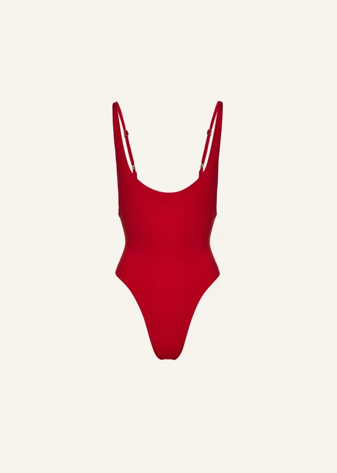 Shop Magda Butrym Beachwear Scoop Neck Swimsuit In Red