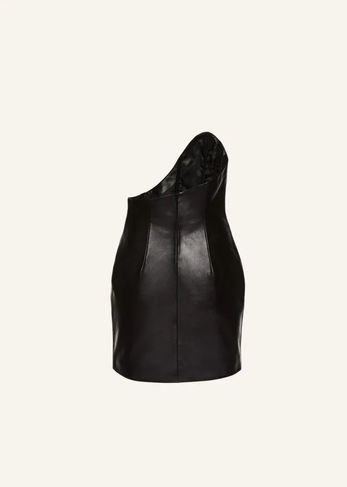 Shop Magda Butrym Dresses Asymmetrical Leather Mini Dress In Black Shop Magda Butrym Dresses Asymmetrical Leather Mini Dress In Black