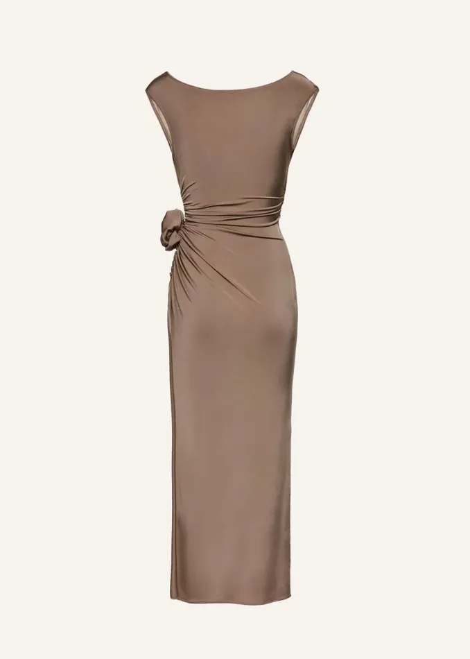 Shop Magda Butrym Dresses Cowl Neck Jersey Midi Dress In Beige