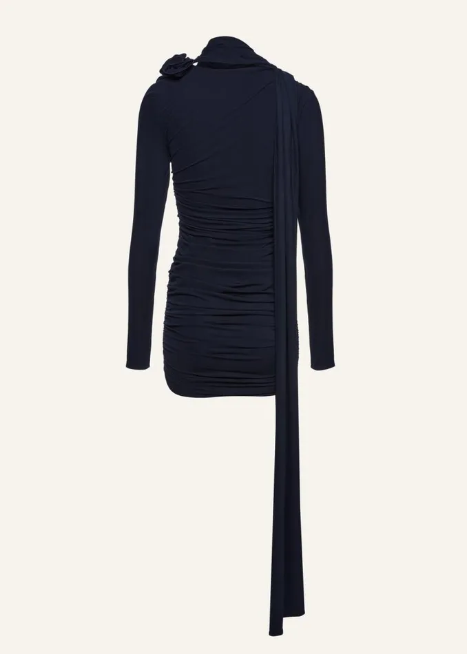Shop Magda Butrym Dresses Long Sleeve Wrap Neck Mini Dress In Navy Shop Magda Butrym Dresses Long Sleeve Wrap Neck Mini Dress In Navy