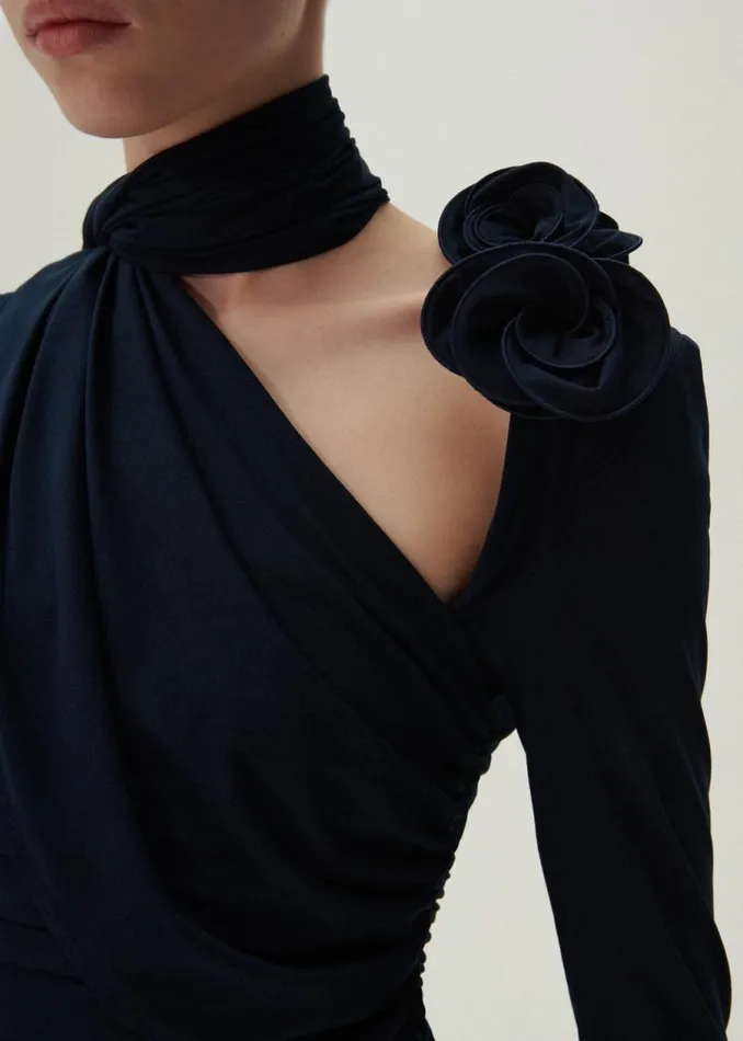 Shop Magda Butrym Dresses Long Sleeve Wrap Neck Mini Dress In Navy Shop Magda Butrym Dresses Long Sleeve Wrap Neck Mini Dress In Navy