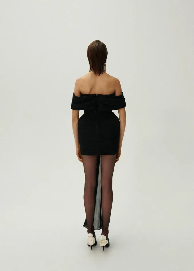 Shop Magda Butrym Dresses Off Shoulder Pliss Dress In Black Shop Magda Butrym Dresses Off Shoulder Pliss Dress In Black