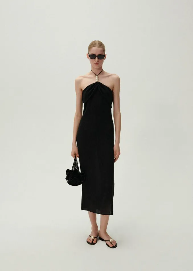 Shop Magda Butrym Dresses Pearl Halterneck Midi Dress In Black Shop Magda Butrym Dresses Pearl Halterneck Midi Dress In Black