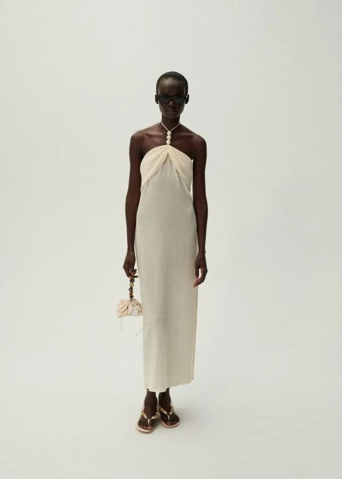 Shop Magda Butrym Dresses Pearl Halterneck Midi Dress In Cream Shop Magda Butrym Dresses Pearl Halterneck Midi Dress In Cream