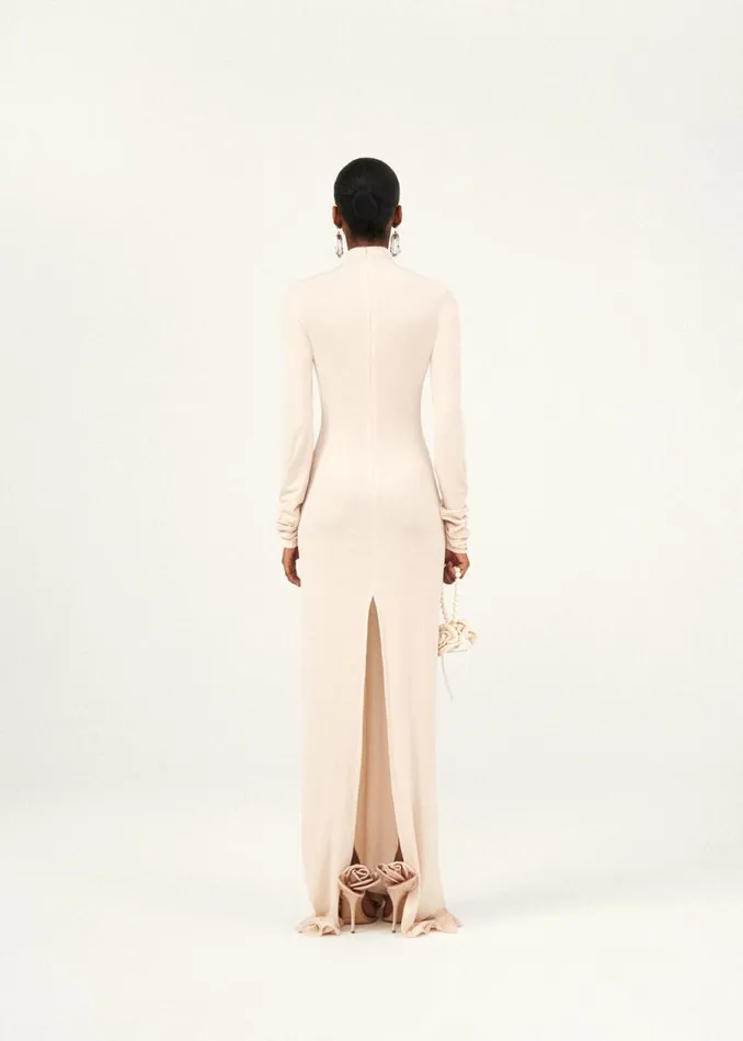 Shop Magda Butrym Dresses Ruched Floral Appliqu Maxi Dress In Beige Shop Magda Butrym Dresses Ruched Floral Appliqu Maxi Dress In Beige