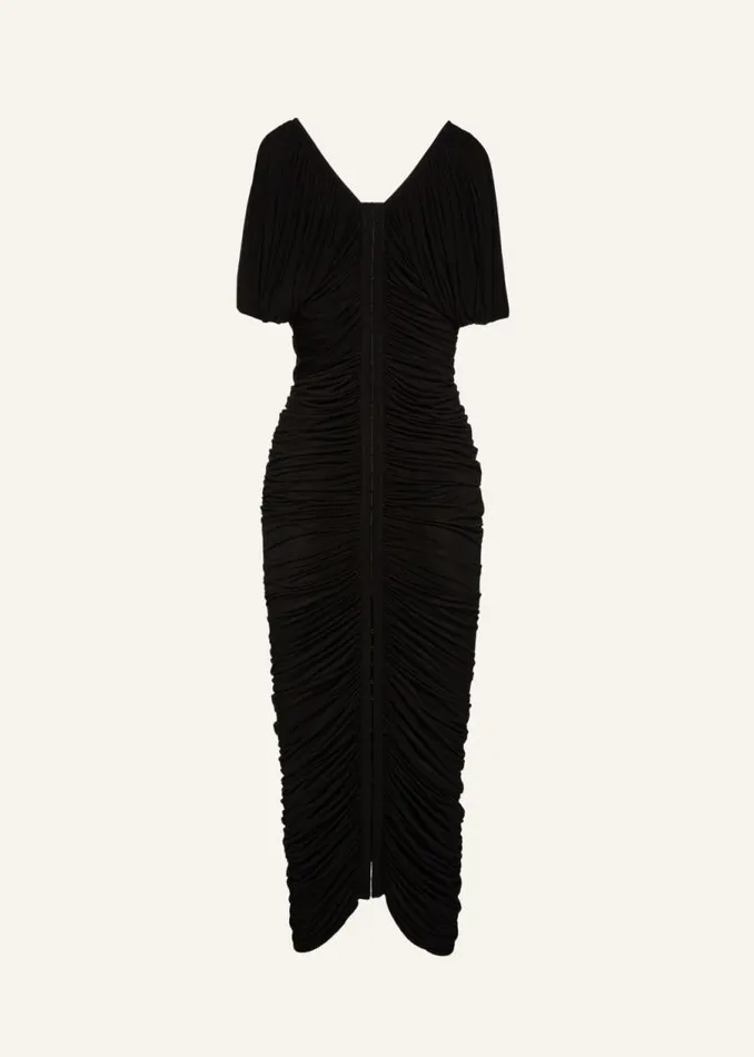 Shop Magda Butrym Dresses Ruched V Neck Midi Dress In Black Shop Magda Butrym Dresses Ruched V Neck Midi Dress In Black