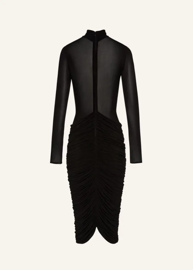 Shop Magda Butrym Dresses Sheer High Neck Midi Dress In Black Shop Magda Butrym Dresses Sheer High Neck Midi Dress In Black