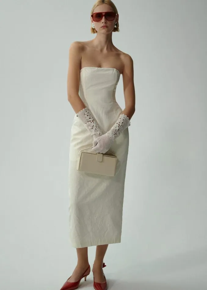 Shop Magda Butrym Dresses Strapless Corset Midi Dress In Cream Shop Magda Butrym Dresses Strapless Corset Midi Dress In Cream