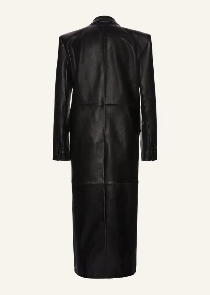 Shop Magda Butrym Essentials Long Leather Tailored Coat In Black Shop Magda Butrym Essentials Long Leather Tailored Coat In Black