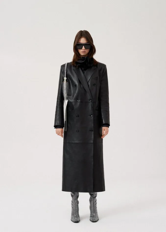 Shop Magda Butrym Essentials Long Leather Tailored Coat In Black Shop Magda Butrym Essentials Long Leather Tailored Coat In Black