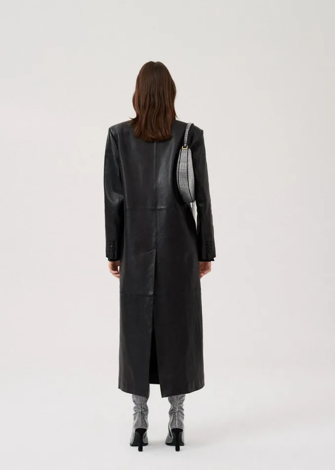 Shop Magda Butrym Essentials Long Leather Tailored Coat In Black Shop Magda Butrym Essentials Long Leather Tailored Coat In Black