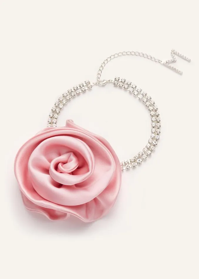 Shop Magda Butrym Jewelry Satin Flower Crystal Choker Necklace In Pink