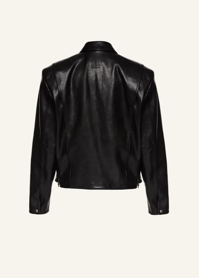 Shop Magda Butrym Leather And Shearling Boxy Leather Zip Jacket In Black Shop Magda Butrym Leather And Shearling Boxy Leather Zip Jacket In Black