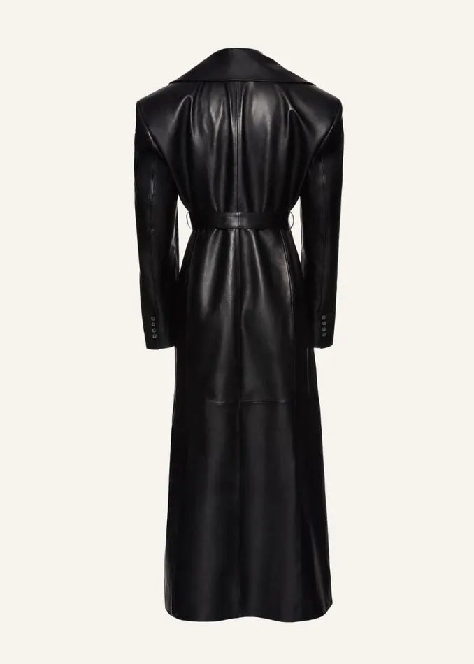 Shop Magda Butrym Leather And Shearling Long Faux Fur Trim Belted Leather Coat In Black Shop Magda Butrym Leather And Shearling Long Faux Fur Trim Belted Leather Coat In Black