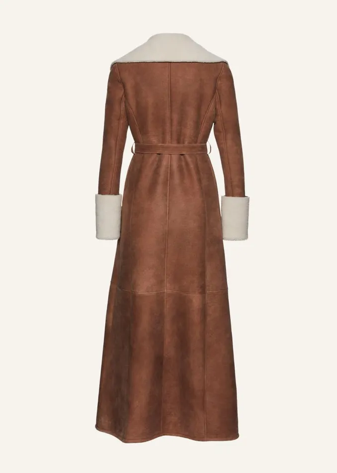Shop Magda Butrym Leather And Shearling Long Shearling Belted Coat In Beige Shop Magda Butrym Leather And Shearling Long Shearling Belted Coat In Beige