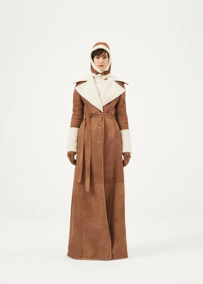 Shop Magda Butrym Leather And Shearling Long Shearling Belted Coat In Beige Shop Magda Butrym Leather And Shearling Long Shearling Belted Coat In Beige