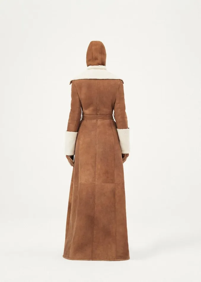 Shop Magda Butrym Leather And Shearling Long Shearling Belted Coat In Beige Shop Magda Butrym Leather And Shearling Long Shearling Belted Coat In Beige