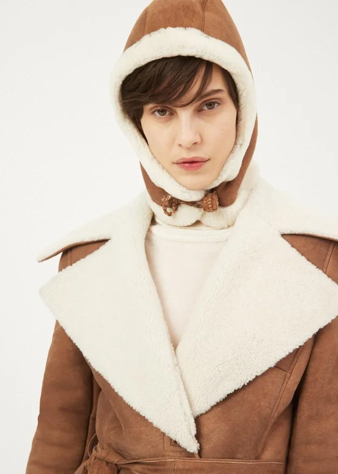 Shop Magda Butrym Leather And Shearling Long Shearling Belted Coat In Beige Shop Magda Butrym Leather And Shearling Long Shearling Belted Coat In Beige