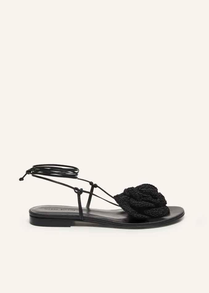 Shop Magda Butrym Shoes Wrap Around Flat Flower Sandals In Black Crochet
