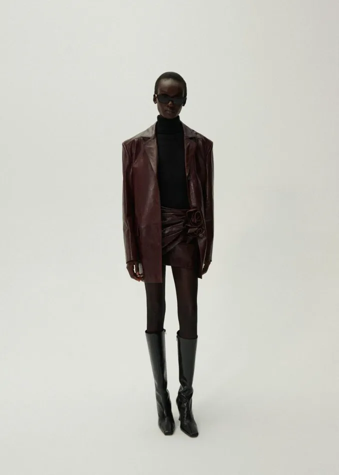 Shop Magda Butrym Skirts Draped Leather Mini Skirt In Burgundy Shop Magda Butrym Skirts Draped Leather Mini Skirt In Burgundy