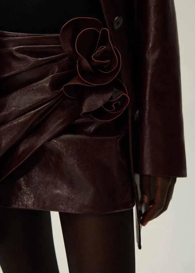Shop Magda Butrym Skirts Draped Leather Mini Skirt In Burgundy Shop Magda Butrym Skirts Draped Leather Mini Skirt In Burgundy