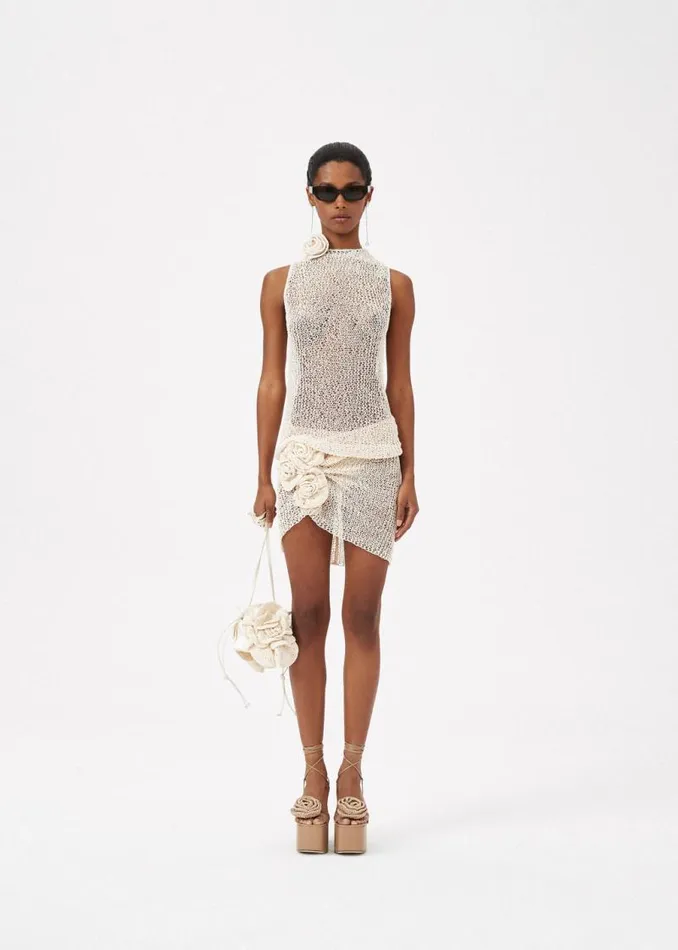 Shop Magda Butrym Skirts Netted Crochet Ruched Mini Skirt In Cream Shop Magda Butrym Skirts Netted Crochet Ruched Mini Skirt In Cream