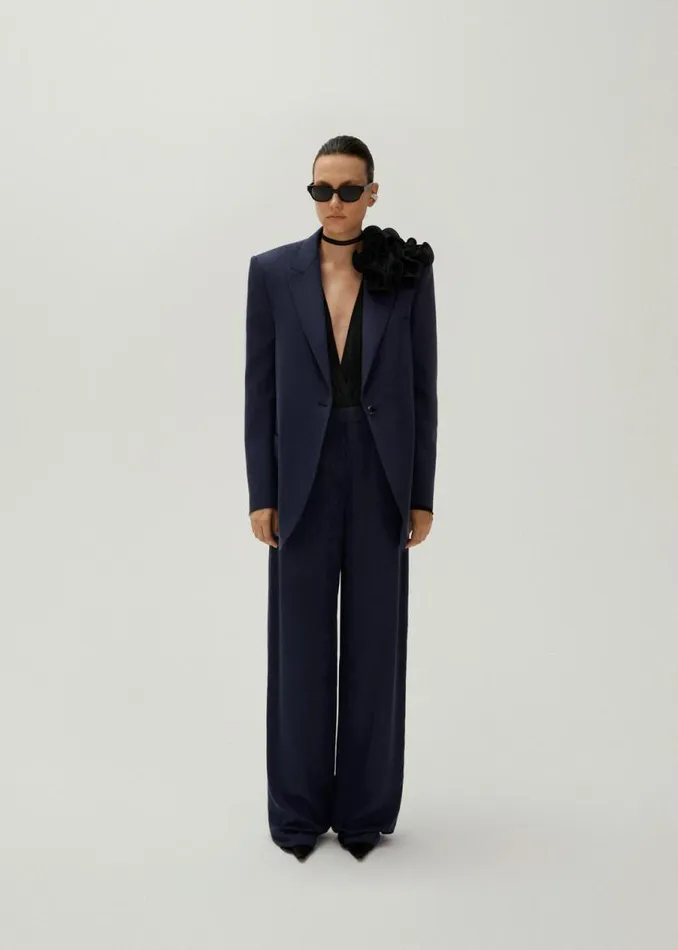 Shop Magda Butrym Tailoring And Suits Classic Oversized Cupro Blazer In Navy Shop Magda Butrym Tailoring And Suits Classic Oversized Cupro Blazer In Navy