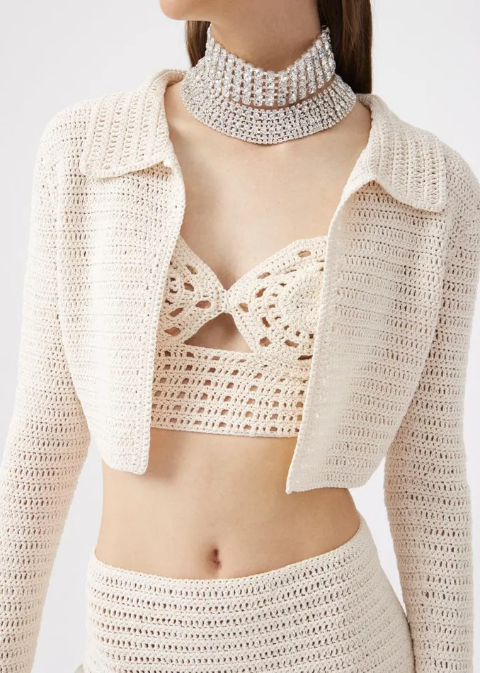 Shop Magda Butrym Tailoring And Suits Crochet Cropped Bolero Jacket In Cream Shop Magda Butrym Tailoring And Suits Crochet Cropped Bolero Jacket In Cream