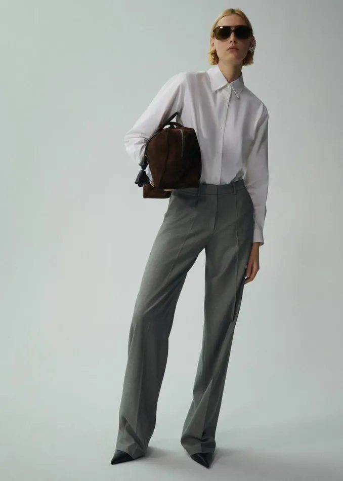 Shop Magda Butrym Tailoring And Suits Wide Leg Tailored Wool Pants In Grey