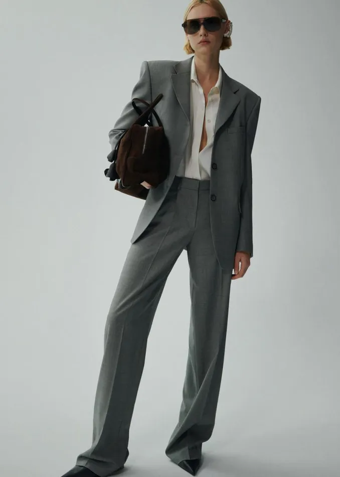 Shop Magda Butrym Tailoring And Suits Wide Leg Tailored Wool Pants In Grey