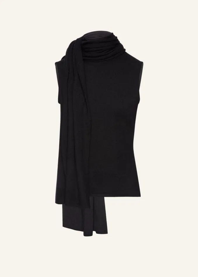 Shop Magda Butrym Tops Sleeveless High Neck Knit Top In Black