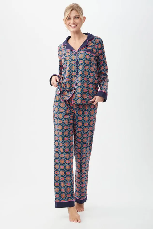 SHOP Trina Turk WOMEN039S SLEEPWEAR ROYAL FOULARD WOMEN039S LONG SLEEVE LONG PANT JERSEY PJ SET