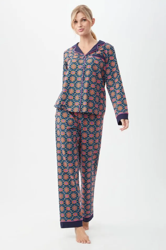 SHOP Trina Turk WOMEN039S SLEEPWEAR ROYAL FOULARD WOMEN039S LONG SLEEVE LONG PANT JERSEY PJ SET