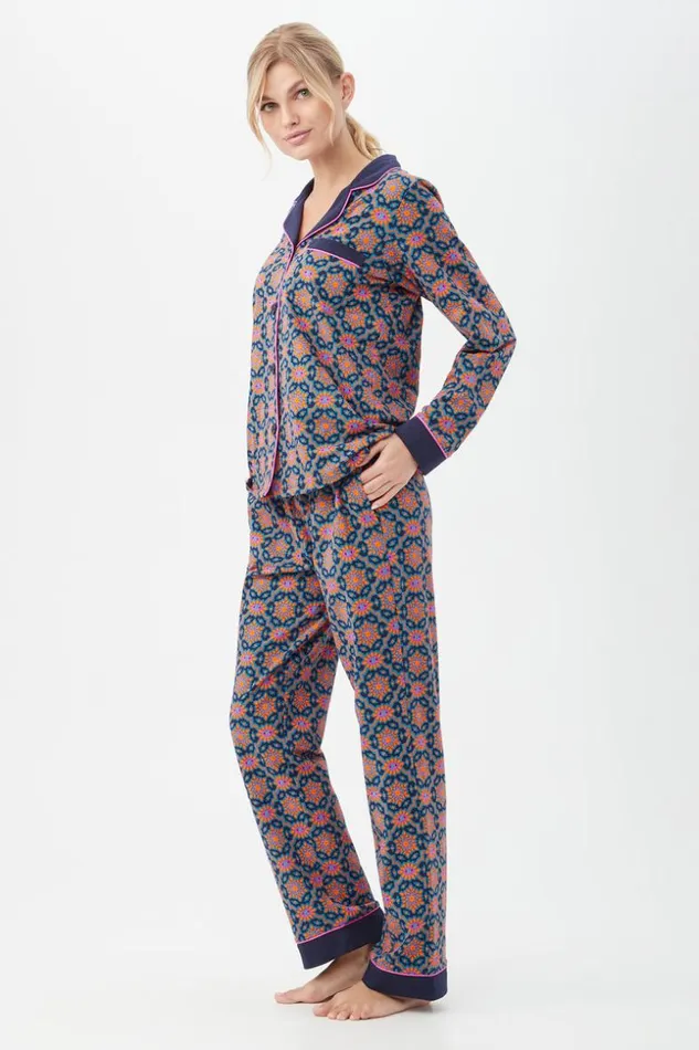 SHOP Trina Turk WOMEN039S SLEEPWEAR ROYAL FOULARD WOMEN039S LONG SLEEVE LONG PANT JERSEY PJ SET