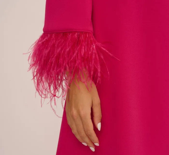 Short Dresses Womens Adrianna Papell Knit Crepe One Shoulder Long Sleeve Dress With Feather Accents In Bright Rose