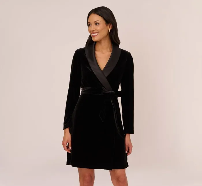 Short Dresses Womens Adrianna Papell Long Sleeve Velvet Tuxedo Dress In Black Short Dresses Womens Adrianna Papell Long Sleeve Velvet Tuxedo Dress In Black