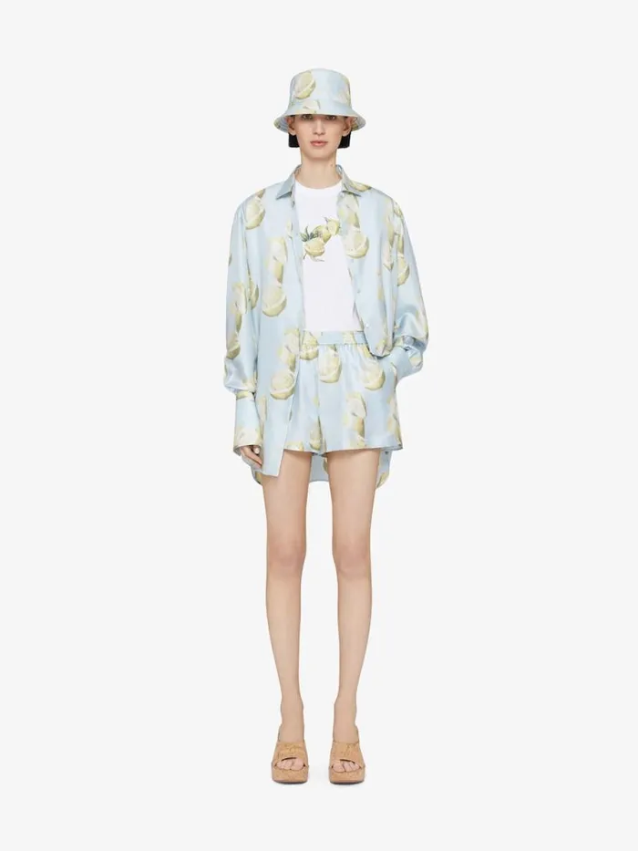 Shorts In Silk With Lemon Print Blueyellow Women Givenchy Pants and Shorts