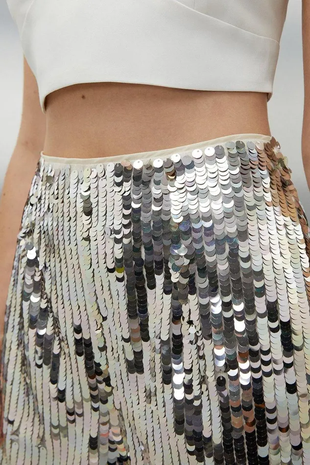Shorts Women Karen Millen Silver Sequin High Waisted Woven Short Silver