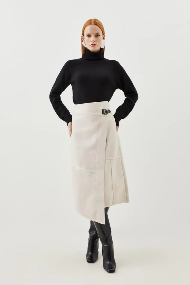 Skirts Women Karen Millen Figure Form Bandage Knit Asymmetric Midi Skirt Stone