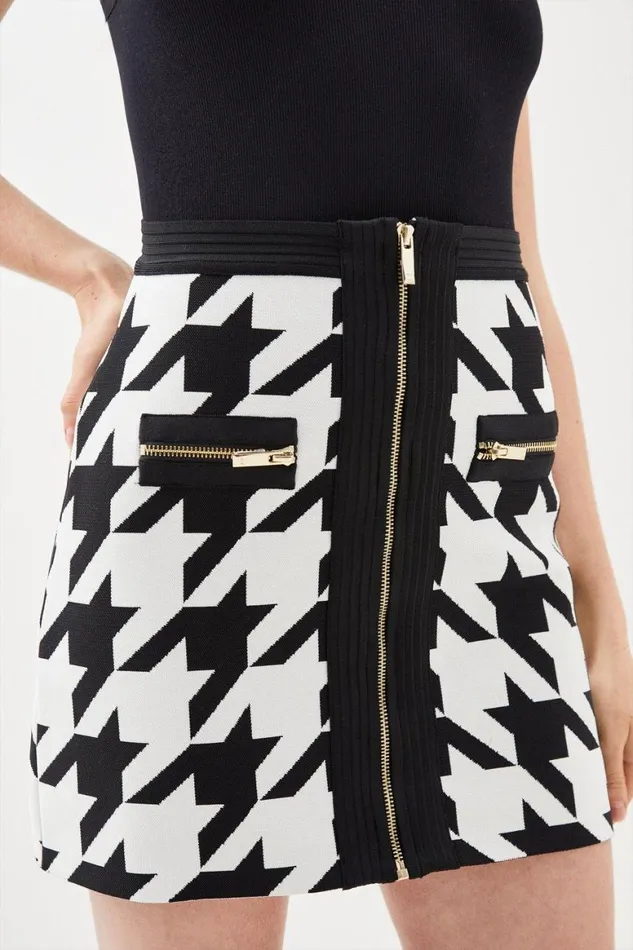 Skirts Women Karen Millen Houndstooth Bandage Knit Mini Skirt Coord Mono