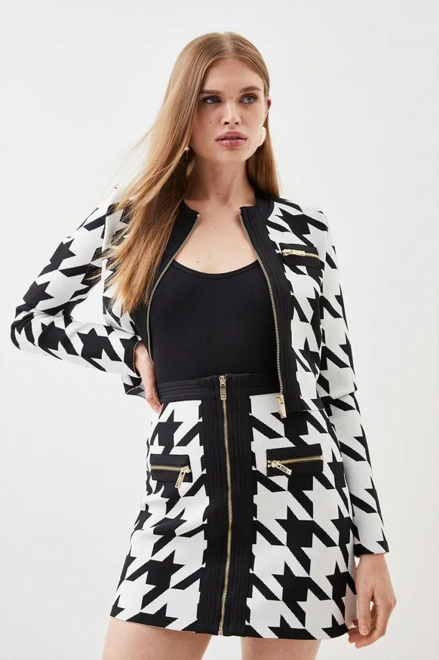 Skirts Women Karen Millen Houndstooth Bandage Knit Mini Skirt Coord Mono
