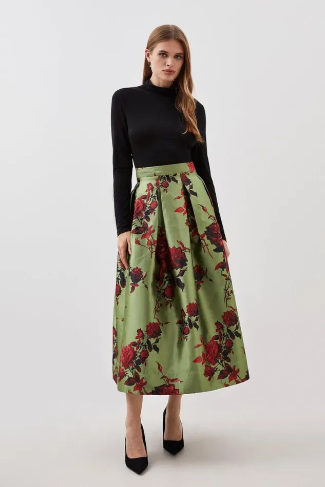 Skirts Women Karen Millen Lydia Millen Floral Jacquard Prom Woven Midi Skirt