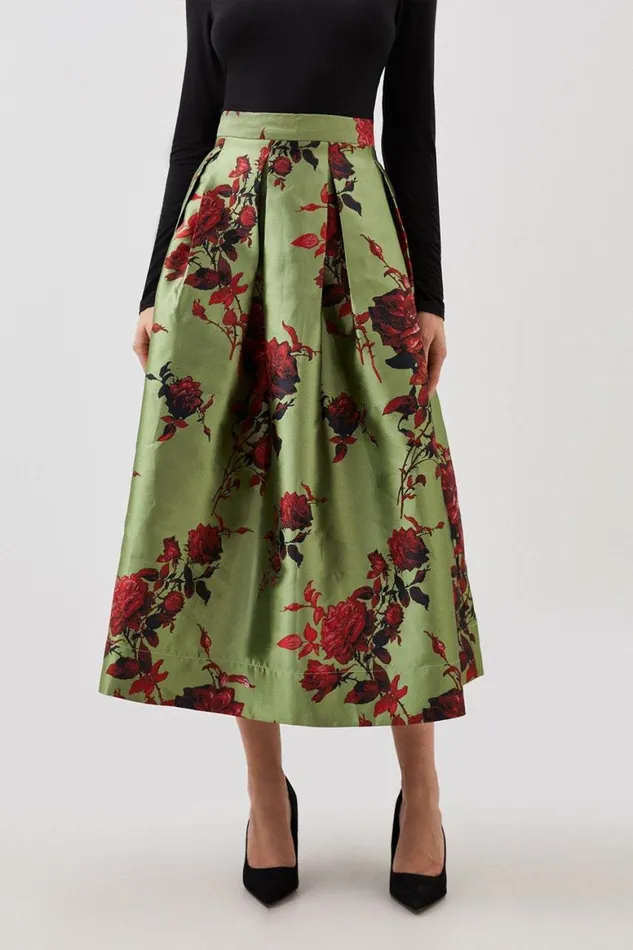 Skirts Women Karen Millen Lydia Millen Floral Jacquard Prom Woven Midi Skirt