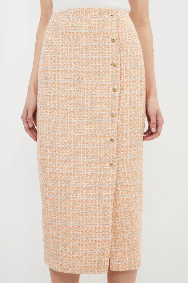 Skirts Women Karen Millen Orange Sparkle Boucle Pencil Skirt Neonorange