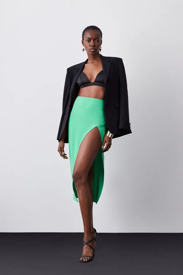 Skirts Women Karen Millen Soft Tailored Ultra High Split Maxi Skirt Green