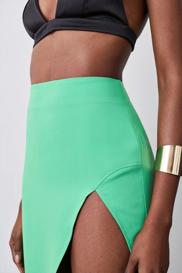Skirts Women Karen Millen Soft Tailored Ultra High Split Maxi Skirt Green