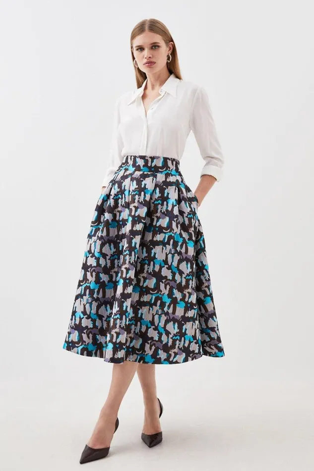 Skirts Women Karen Millen Tailored Jacquard Full Midi Skirt Multi