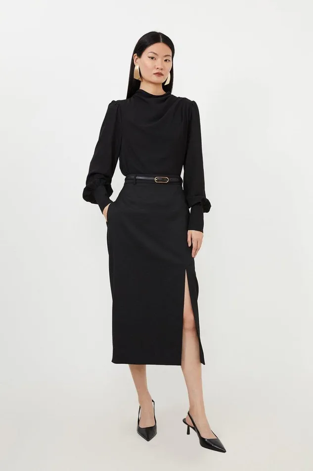 Skirts Women Karen Millen Tailored Premium Twill Slit Detail Midi Skirt Black Skirts Women Karen Millen Tailored Premium Twill Slit Detail Midi Skirt Black