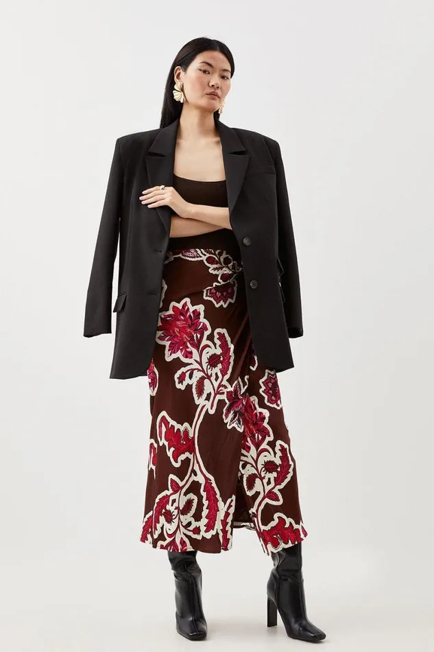 Skirts Women Karen Millen Tall Batik Viscose Satin Maxi Skirt Floral