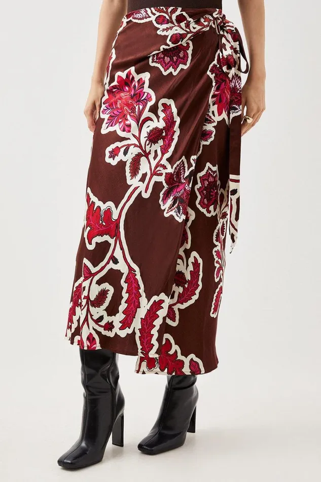 Skirts Women Karen Millen Tall Batik Viscose Satin Maxi Skirt Floral